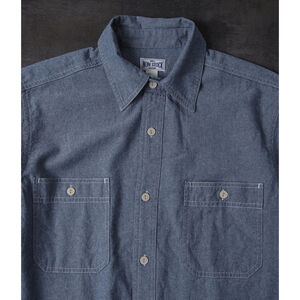 Non Stock Men's Long-Sleeve Chambray Shirt Blue Button Down Pocket Work M